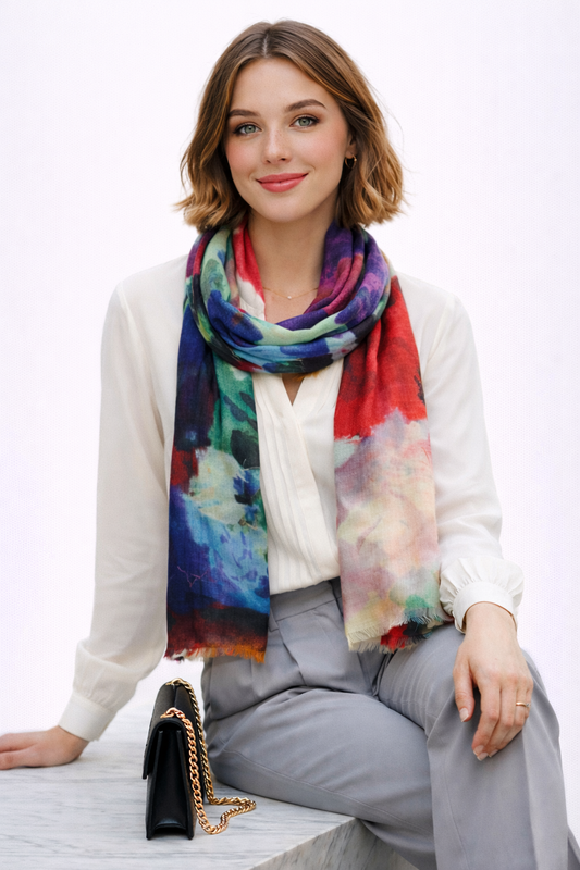 Orchid Bloom Floral Scarf – Modal Silk Designer Wrap | Watercolor Botanical Print