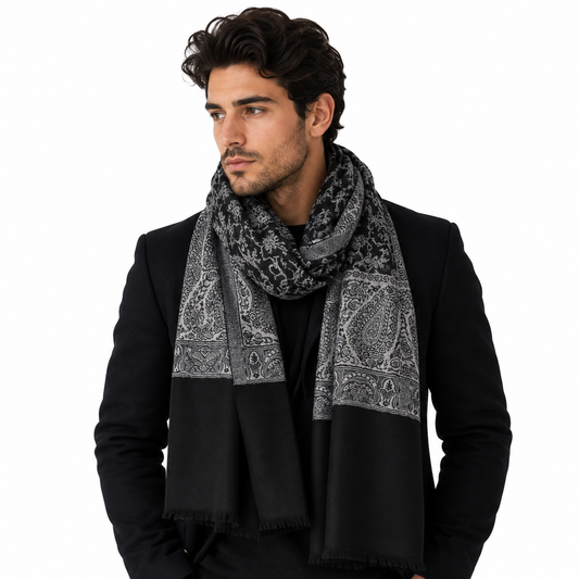 Bufanda de diseño de lana merino con estampado Ajrakh