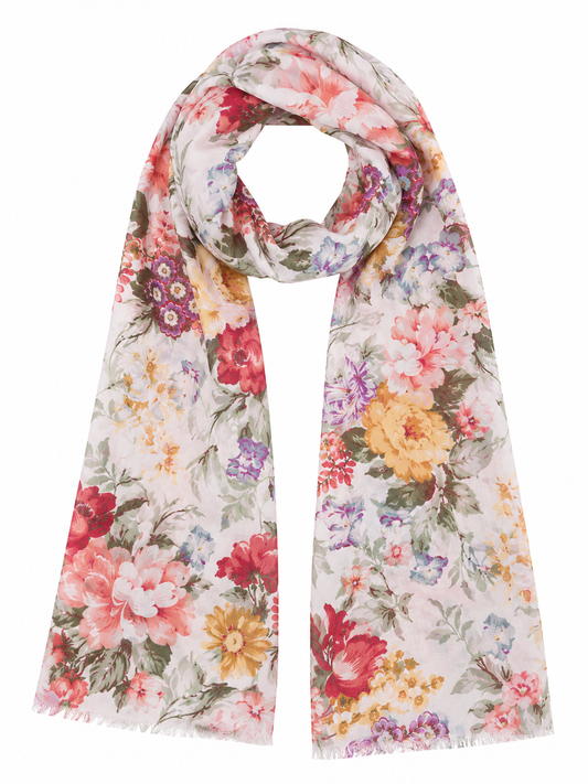 Peony Paradise Floral Scarf – Modal Silk Designer Wrap | Multicolor Bloom Print