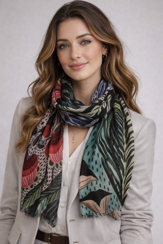 Midnight Garden Tapestry – Merino Wool Scarf
