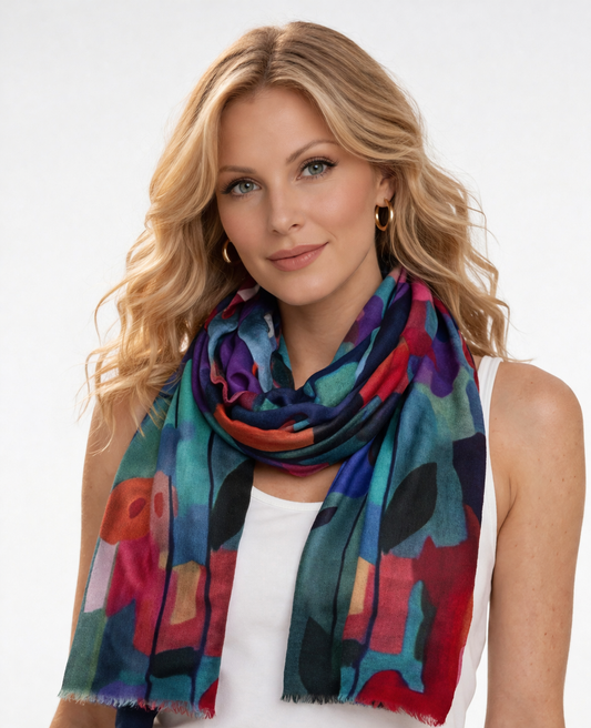 Petal Rain Abstract – Merino Wool Scarf