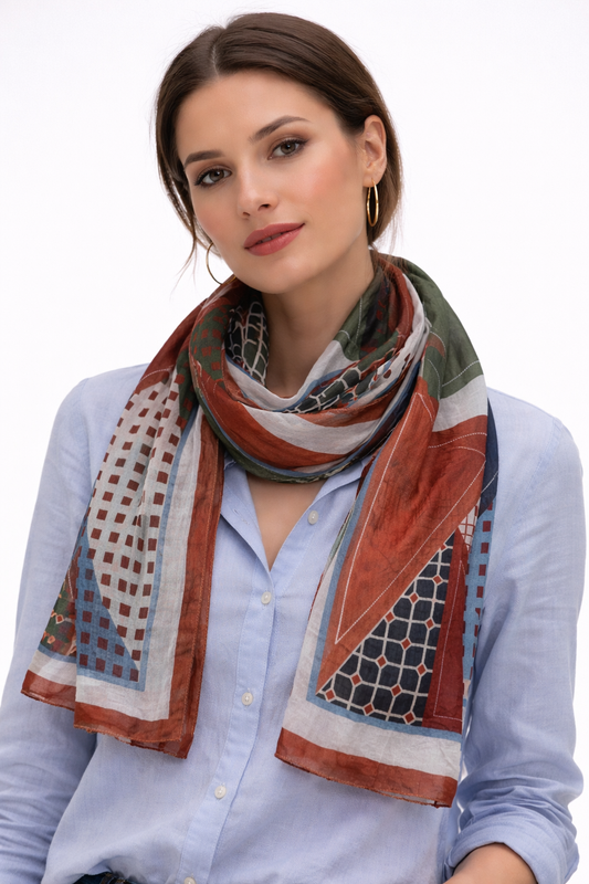 Modern Mosaic Angles – Pure Silk Geometric Statement Scarf