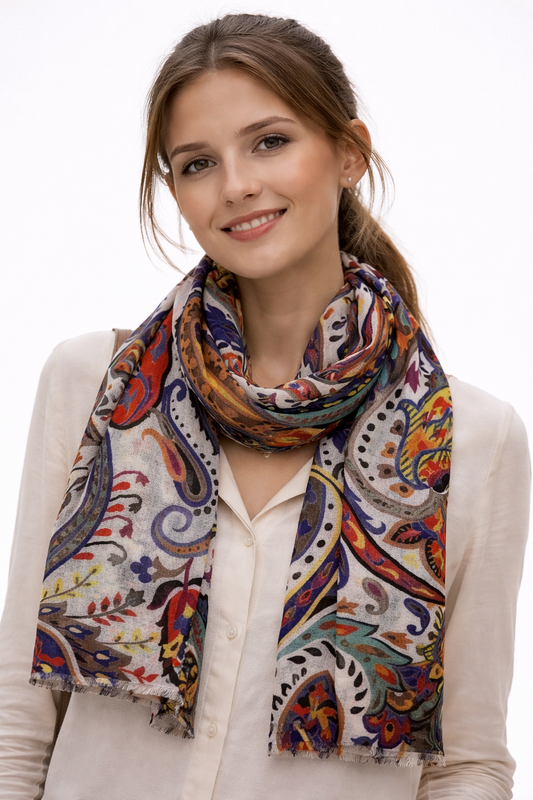 Royal Paisley Rhapsody – Merino Wool  Winter Scarf