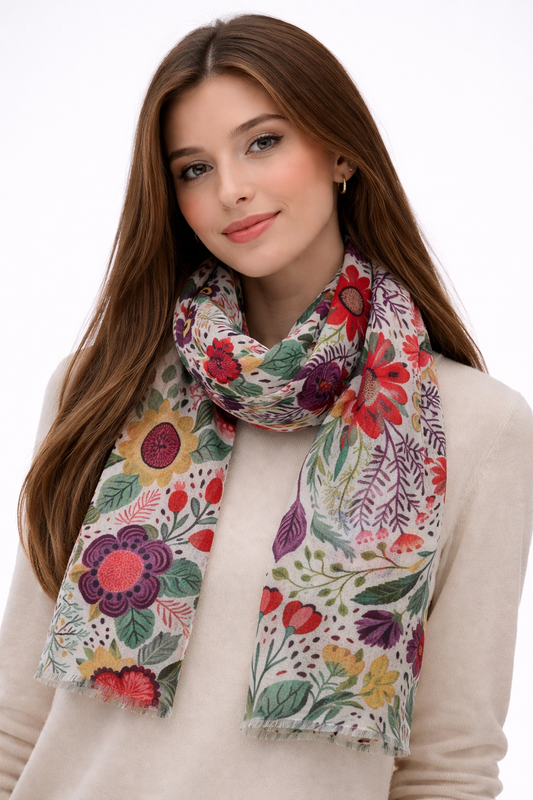 Folk Garden Bloom – Merino Wool  Scarf