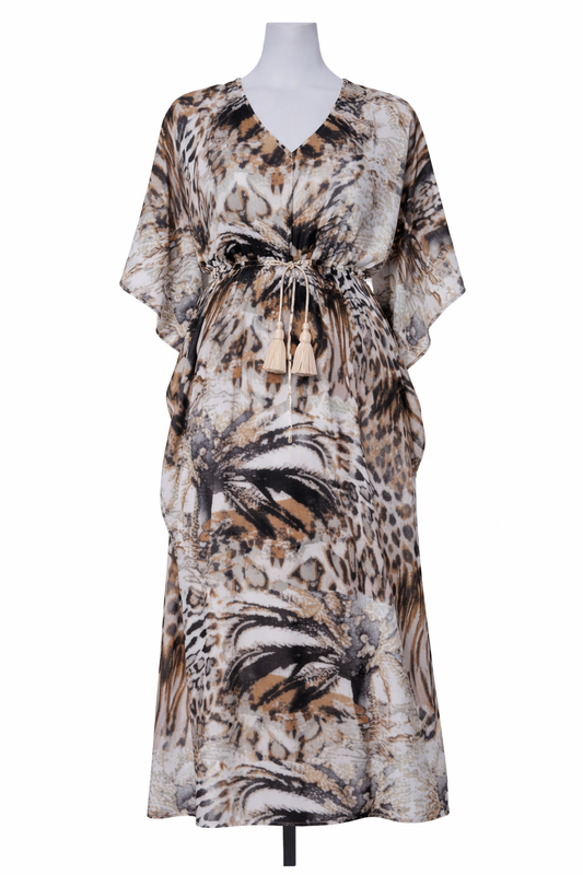 Animal Viscose Crepe  Long Kaftan Dress