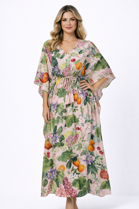 Vestido caftán largo con estampado floral