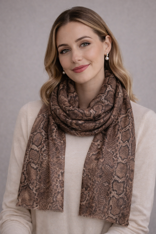 Desert Python Textured Woven Merino Silk Scarf