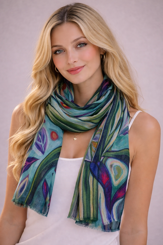 Celestial Lily Dream – Fine merino Artistic Botanical Scarf