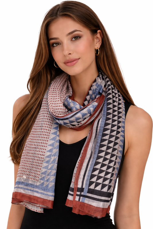 Heritage Geometry Stripe – Pure Silk Contemporary Border Scarf