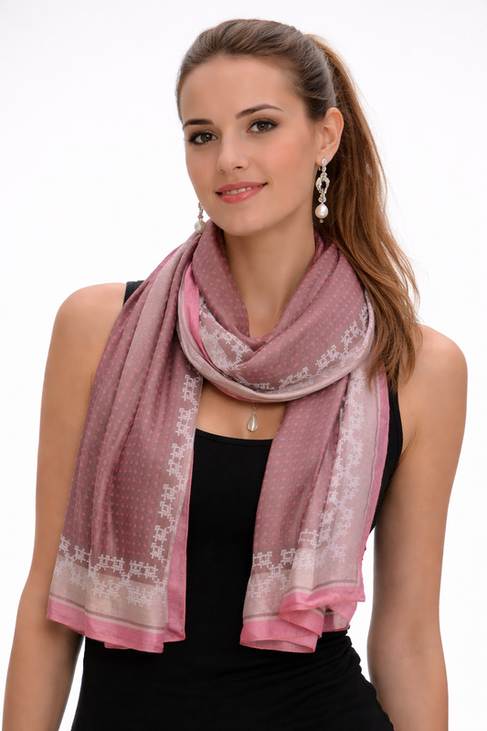 Blush Heritage Border – Pure Silk Classic Pattern Scarf