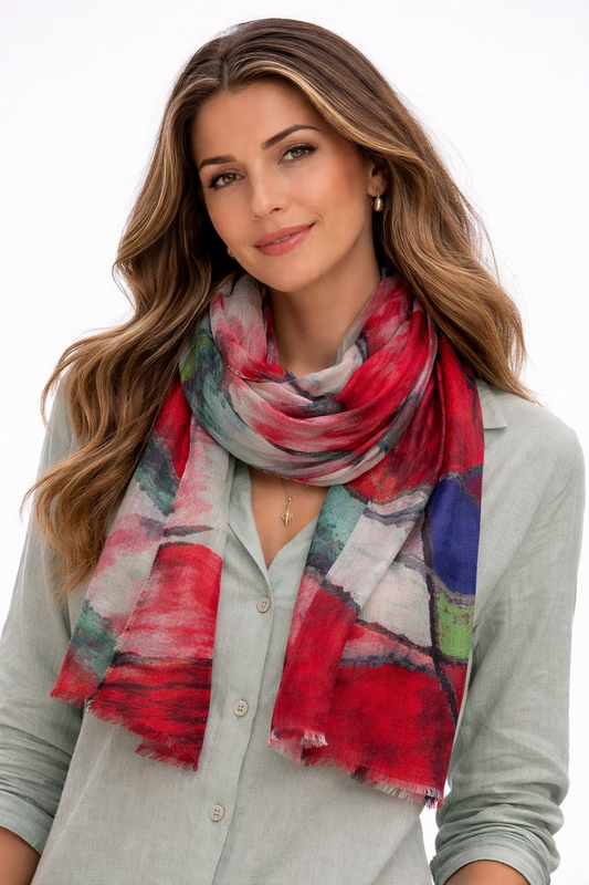 Scarlet Motion – Modal Silk Expressive Abstract Scarf