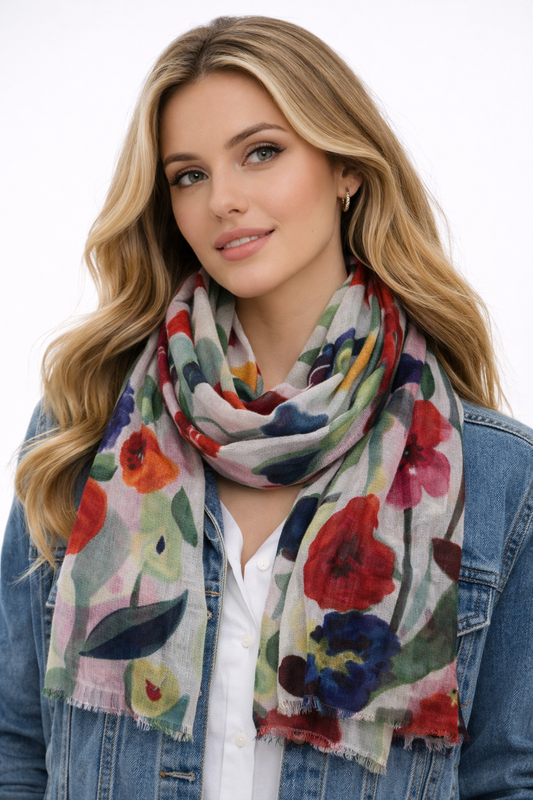 Garden Stems Serenade – Fine Merino  Scarf