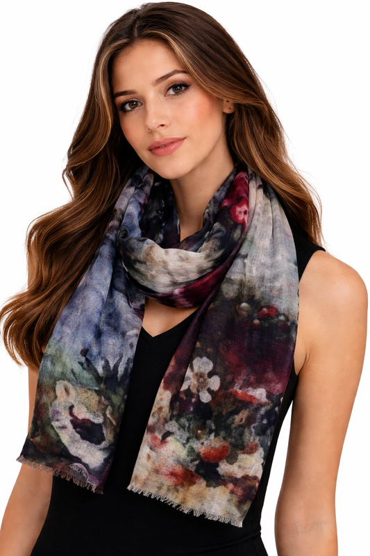 Midnight Rose Reverie – Merino Wool Winter  Scarf