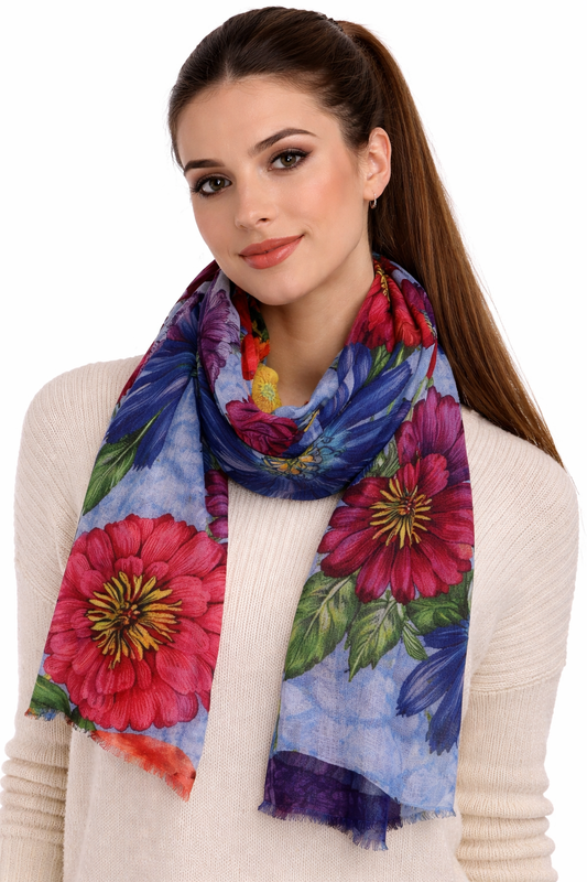 Summer Bloom Medley – Merino Wool Scarf