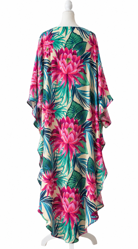 Tropical Lotus Bloom Floral Long Slit Kimono