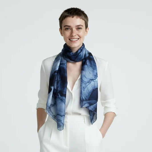 Midnight Marble Abstract Scarf – Cotton Modal Designer Wrap | Artistic Geometric Nature Print