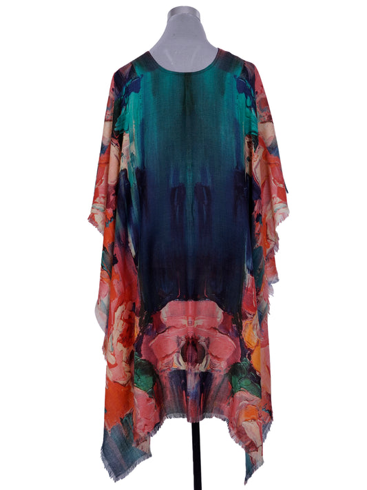 Floral Brush Art Merino Wool Travel Cape