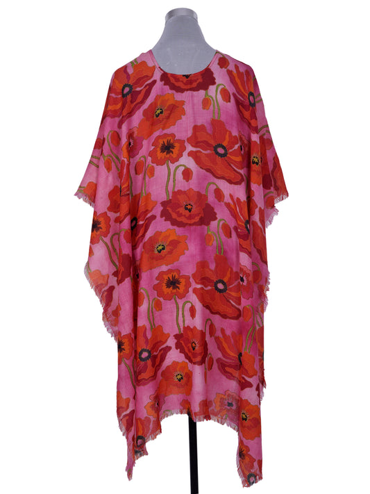 Peach and orange Poppies Merino Wool Travel Cape
