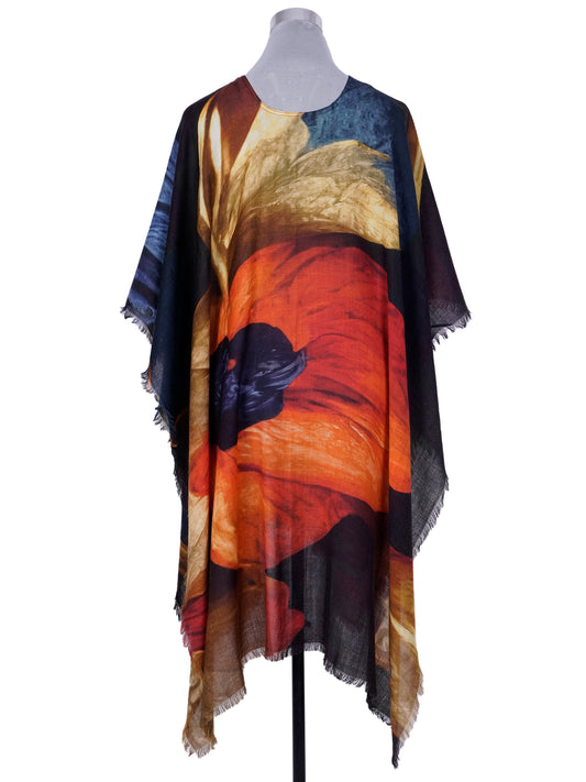 Floral Art Merino Wool Travel Cape
