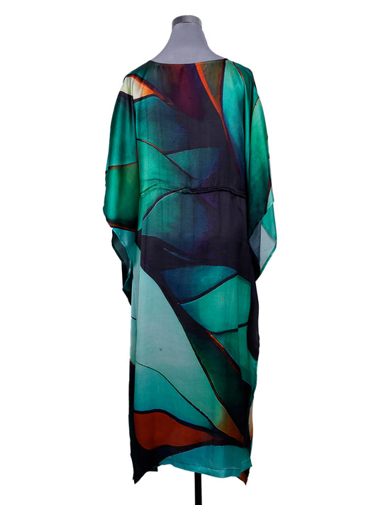 Abstract Viscose Crepe Long Kaftan Dress