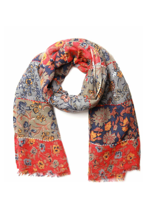 Vintage Floral  Merino Embroidered Scarf