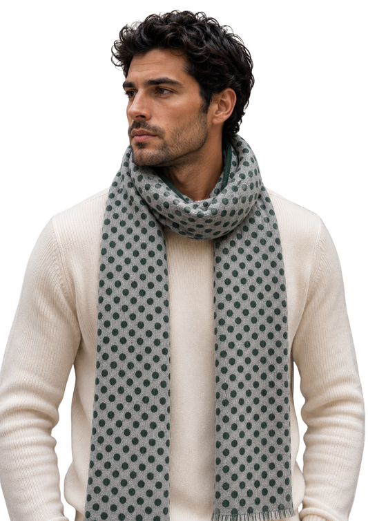 Unisex Emerald Polka Dot Textured Woven Merino Silk Scarf