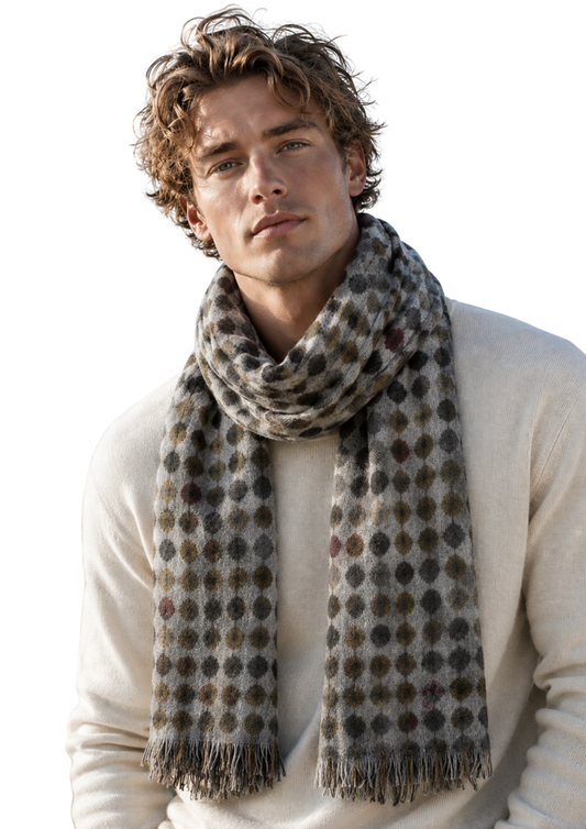 Unisex Olive Mist Polka Textured Woven Merino Silk Scarf