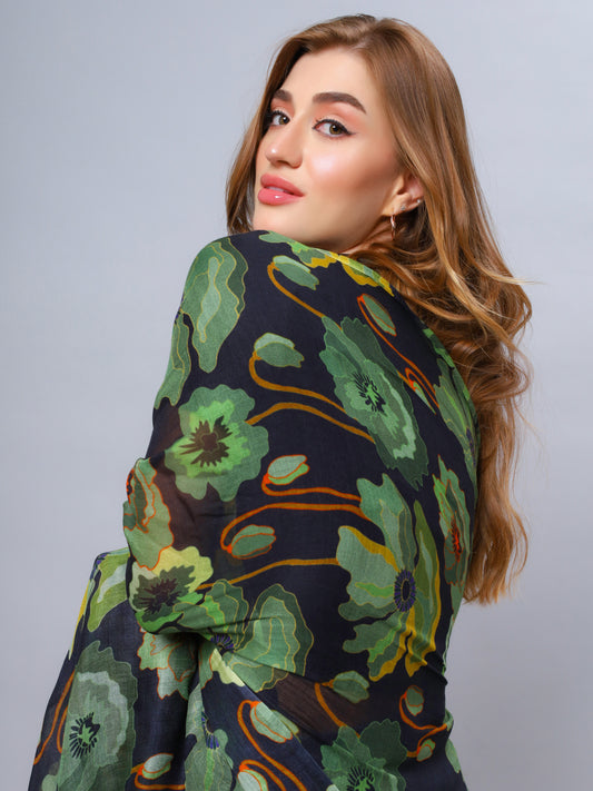 Bufanda de diseño de lana y cachemira con estampado floral