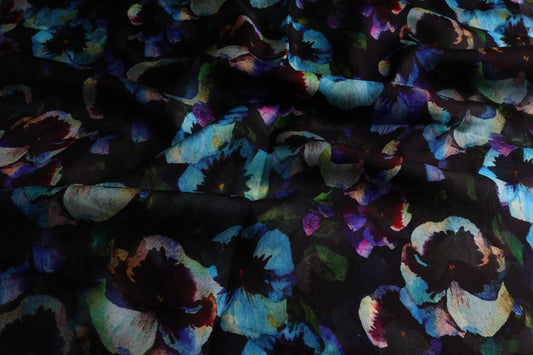 Pansies Print  Fine Merino  Designer Scarf