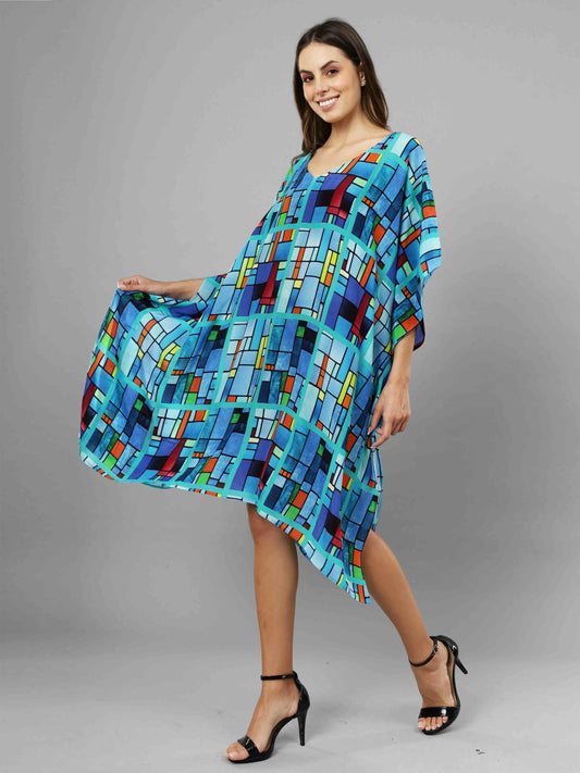 Geometric Print Long Silk Kaftan