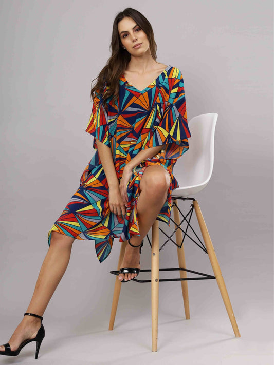 Geometric Print Long Silk Kaftan