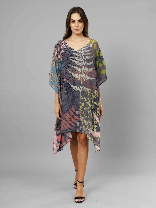 Floral Print Long Silk Kaftan