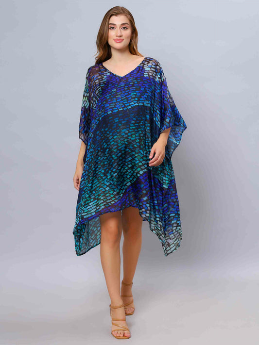 Geometrical Print Long Silk Kaftan