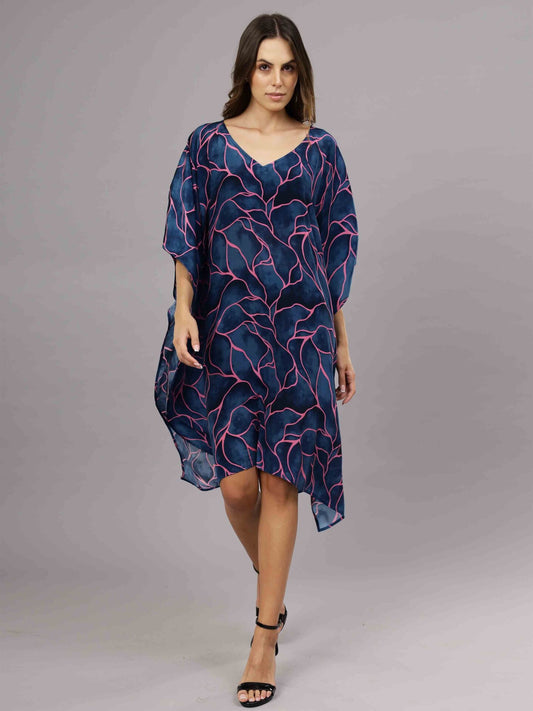 Abstract Print Long Silk Kaftan