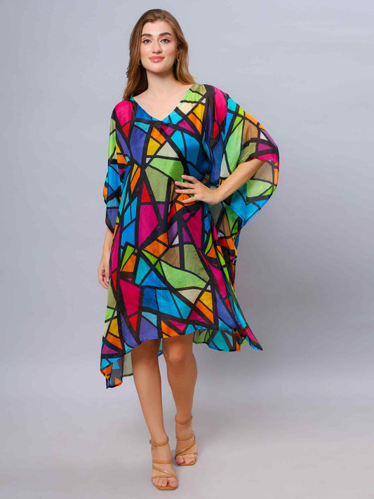 Caftan géométrique en crêpe de viscose