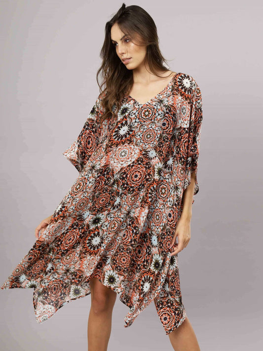 Geometrical Print Long Silk Kaftan