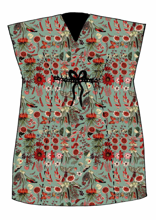 Floral Viscose Crepe Long Kaftan Dress