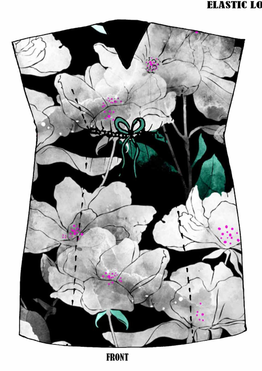 Noir Blossom Floral Viscose Crepe Long Kaftan Dress