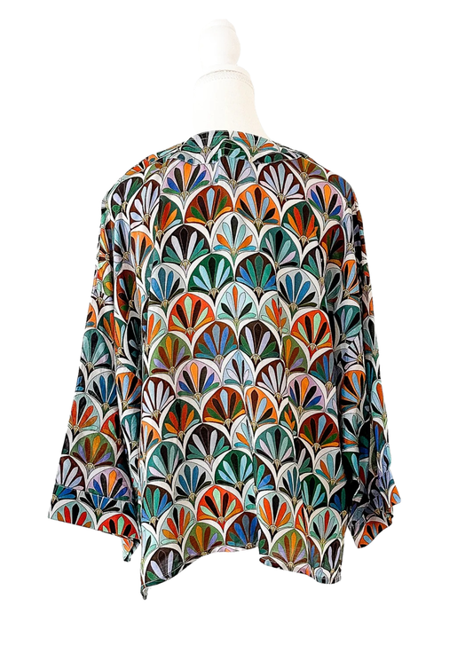 Kimono corto de muselina de algodón abstracto