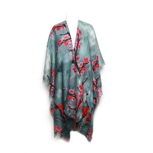 Tokyo Blossom Merino Wool Travel Cape