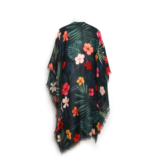 Hibiscus Tropic Merino Wool Travel Cape