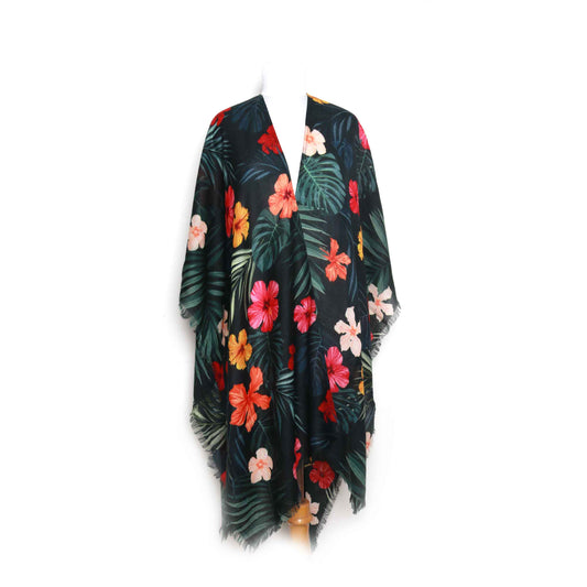 Hibiscus Tropic Merino Wool Travel Cape