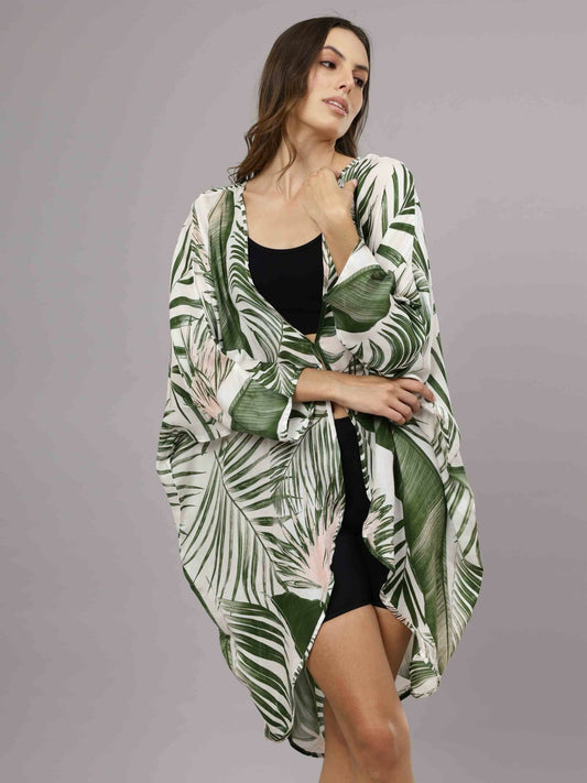 Green Palm Leaf Modal Kimono