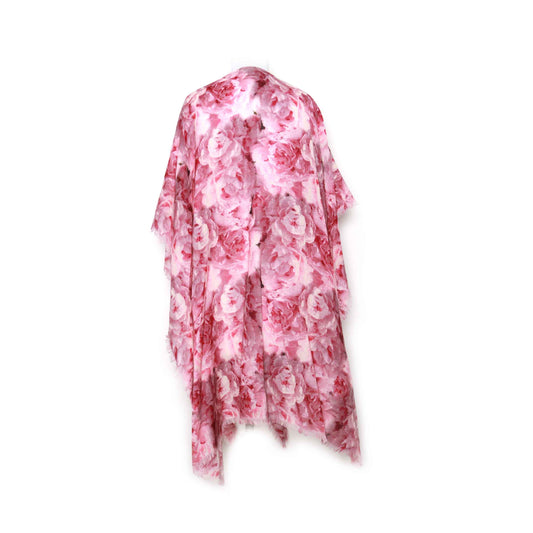 Pink Peonies Merino Wool Travel Cape