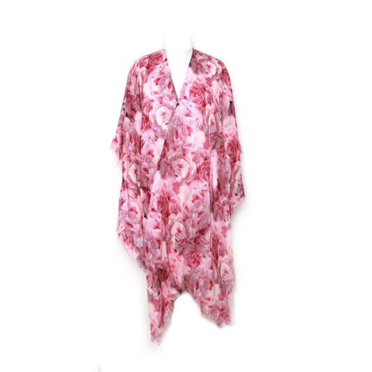 Pink Peonies Merino Wool Travel Cape