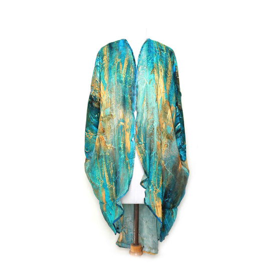 Turquoise And Golden Hues Modal Kimono