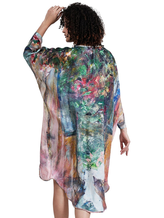 Kimono con estampado de viejos maestros