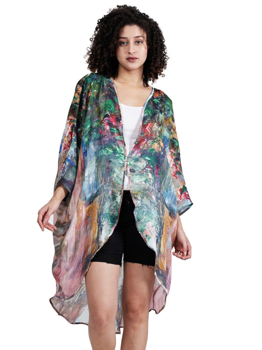 Kimono con estampado de viejos maestros