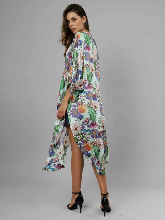 Kimono con abertura larga y estampado floral