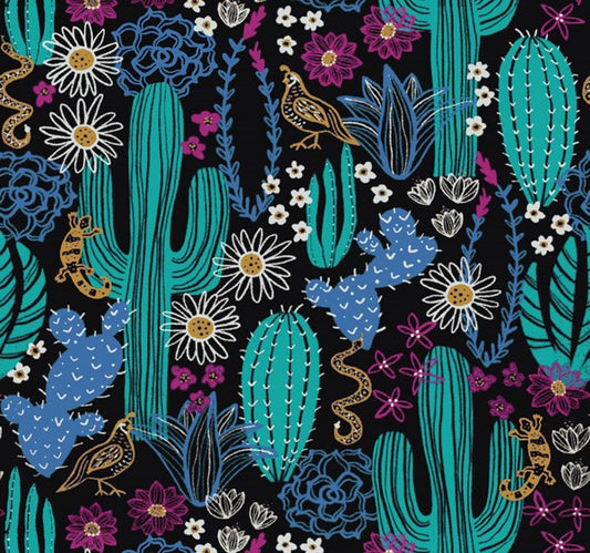 Midnight Desert Bloom Short Kimono – Bohemian Cactus Print Jacket